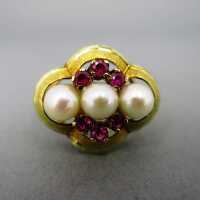 Vintage Damenschmuck in Gold - Annodazumal Antikschmuck: Goldring mit Rubinen und Perlen kaufen