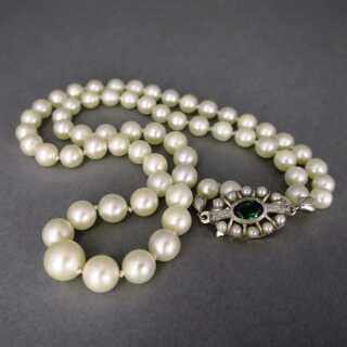 Ladys necklace with akoya pearls closure in white gold filled with tourmaline