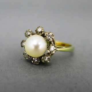 Antiker Schmuck für Damen - Annodazumal Antikschmuck: Vintage Ring in Gold mit Perle und Diamanten kaufen