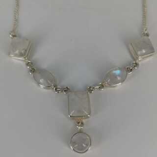 Silberschmuck für Damen - Annodazumal Antikschmuck: Vintage Collier in Silber mit Mondstein