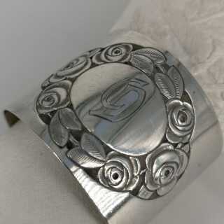 Art Nouveau Napkin Ring in Silver with Rose Decoration