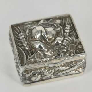 Pretty Square Pill Box in Silver with Cornflower Decor