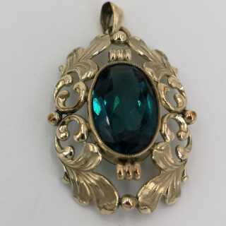 Art Nouveau Pendant in Gold Plated Silver with Glass Stone Kollmar & Jourdan