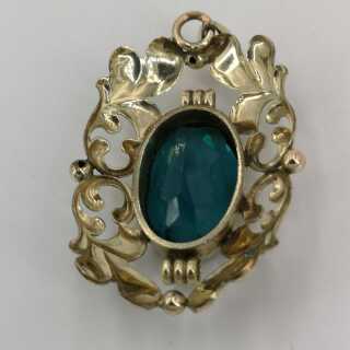 Art Nouveau Pendant in Gold Plated Silver with Glass Stone Kollmar & Jourdan