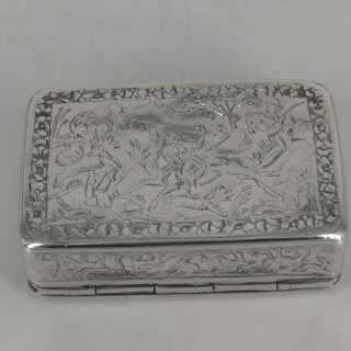 Antique Snuffbox from Russia in Silver with Hunting Scenes