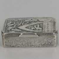 Antique Snuffbox from Russia in Silver with Hunting Scenes