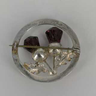 Vintage Brooch in Silver with Oak Decoration and Garnet