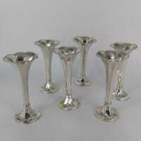 Set of 6 Silver Art Deco Table Vases