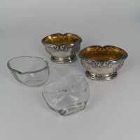 Pair of Beautiful Art Nouveau Saliers in Silver and Transparent Glass