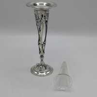 Openwork Art Nouveau Vase in Silver with Glass Insert