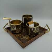4-piece Art Nouveau Smoker Set in Rosewood and Brass Inlays