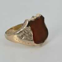 Mens signet ring circa 1850 in gold with a carnelian in the shape of a coat of arms