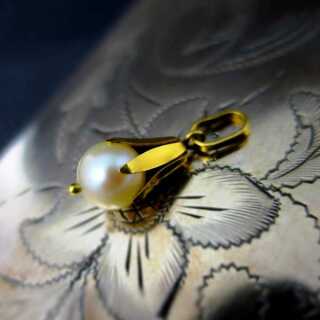 Zauberhafter 18 karat Gold Damen Anhänger mit Perle vintage Schmuck