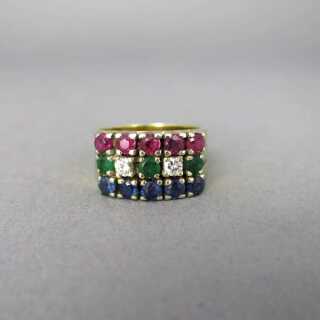 Beautiful ladys harem ring multicolor stones rubies sapphires diamonds emeralds