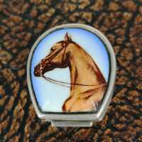 Vintage Pill Box in Silver with Horse Motif in Enamel