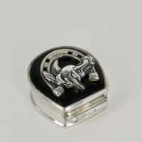 Vintage Pill Box in Silver and Onyx with Horse Motif