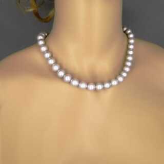 Vintage Kette aus großen grauen Perlen  mit Silberverschluss Damen Schmuck