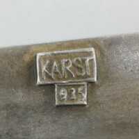 Art Deco Brosche Karl Karst Pforzheim in Silber mit Mattemail und Koralle