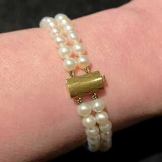 Zartes zweireihiges Damen Armband mit echten Perlen und Goldschließe