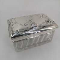 Pair of Wilhelminian Crystal Necessaire Tins with Silver Lids