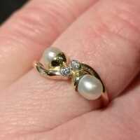 Prächtiger Damen Ring in Gold mit Diamanten und Perlen