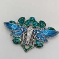 Große Schmetterling Brosche in Silber und Emaille
