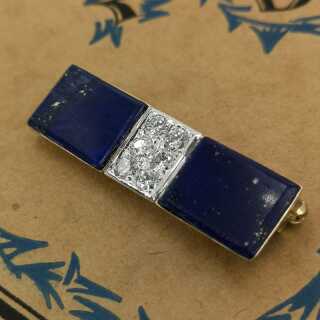 Art Deco Goldschmuck - Annodazumal Antikschmuck: Antike Brosche in Gold mit Lapislazuli und Diamanten kaufen