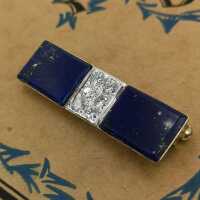 Antikschmuck für Damen - Annodazumal Antikschmuck: Art Deco Brosche in Gold mit Lapislazuli und Diamanten kaufen