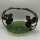 Art Deco Wrought Iron Fruit Bowl with Bottle Green Pressed Glass Bowl