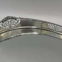 Elegant Large Oval Art Nouveau Tray in Silver with Mirror Insert