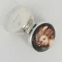 Vintage Pill Box in Silver with the Portrait of a Young Lady