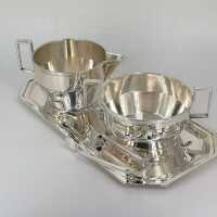 Handmade Art Deco Milk/Sugar Set with Tray in Silver