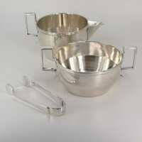 Handmade Art Deco Milk/Sugar Set with Tray in Silver