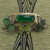 Art Nouveau Brooch in Silver with Window Enamel and Chalcedony Heinrich Levinger