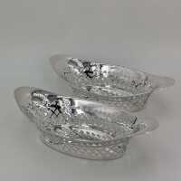 Paar Jugendstil Korbschalen aus Silber in Schiffchenform