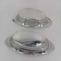 Pair of Art Nouveau silver basket bowls in the shape of a boat
