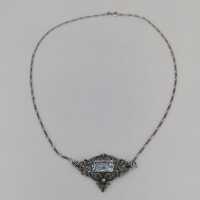 Beautiful traditional jewellery necklace in silver with blue topaz and marcasites