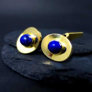 Golden cufflinks with lapis lazuli cabochons