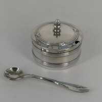 Antique Spice Jar with Spoon in Silver with Crossband Pattern