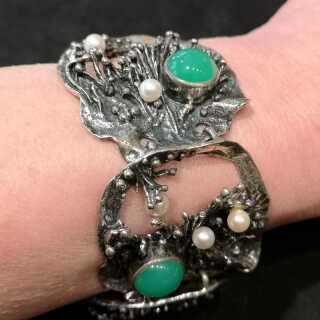 Prächtiges Armband in Silber mit Chrysopras und Perlen Bartel & Sohn
