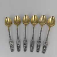 6 Art Nouveau Mocha Spoons in Silver and Gold with Antique Motifs A. Amberg