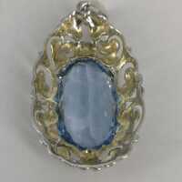 Large art nouveau pendant in silver with blue glass stone
