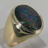 Genuine Australian Boulder Opal Mens Ring in Gold