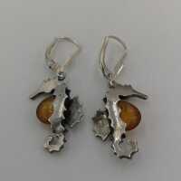 Charming vintage seahorse earrings in silver and amber