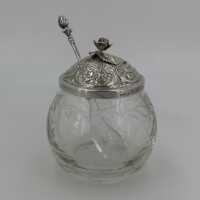 Vintage jam jar with lid in silver