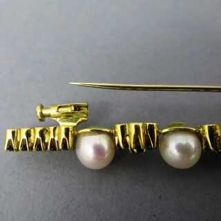 Vintage Goldbrosche mit Granatsteinen mit Perlen