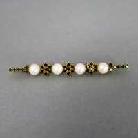 Vintage Goldschmuck für Damen - Annodazumal Antikschmuck: Brosche mit Granatsteinen und Perlen
