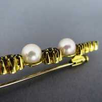 Vintage Goldbrosche mit Granatsteinen mit Perlen