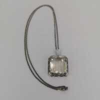 Large Art Deco Pendant in Silver with Rock Crystal and Chain