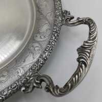 Large oval tray with floral decoration in silver from Italy around 1970